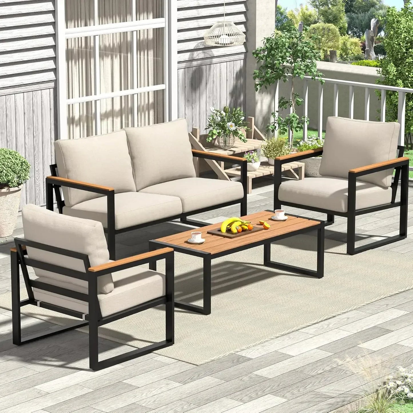 Outdoor Patio Furniture Set 4 Pieces With Coffee Table