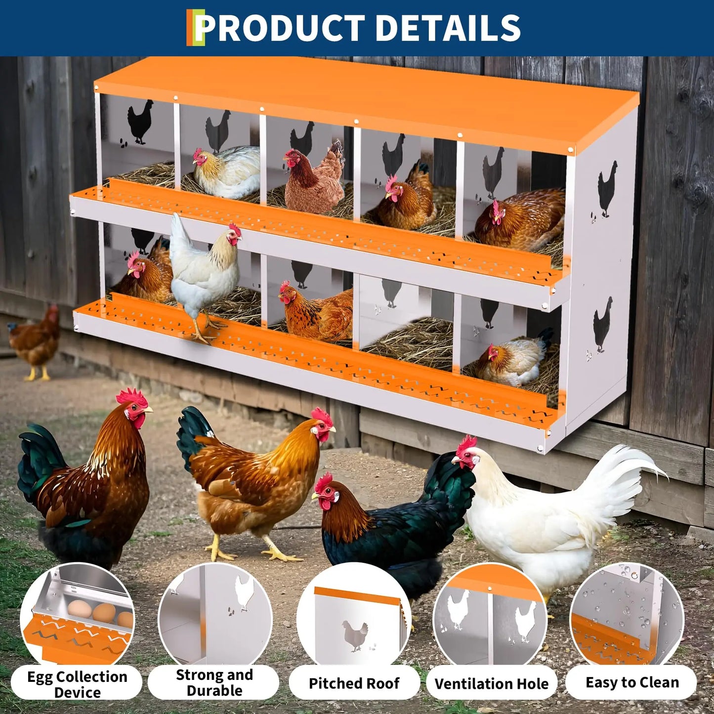 Galvanized Chicken Nest Box For Laying Eggs With Vents