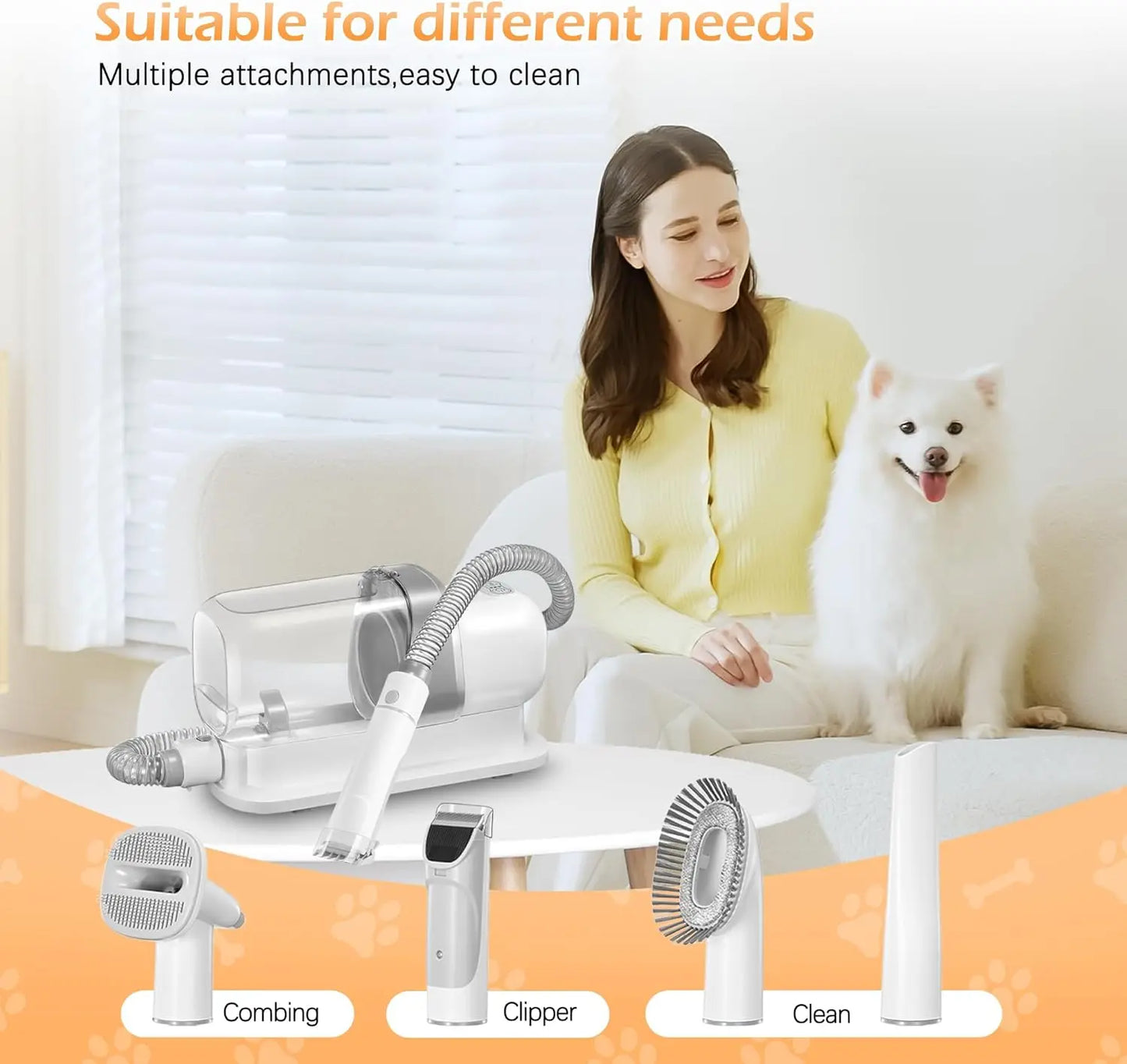Pet Grooming Vacuum Kit With 2.3L Dust Cup 5 Tools Low Noise For Dog Cat Hair