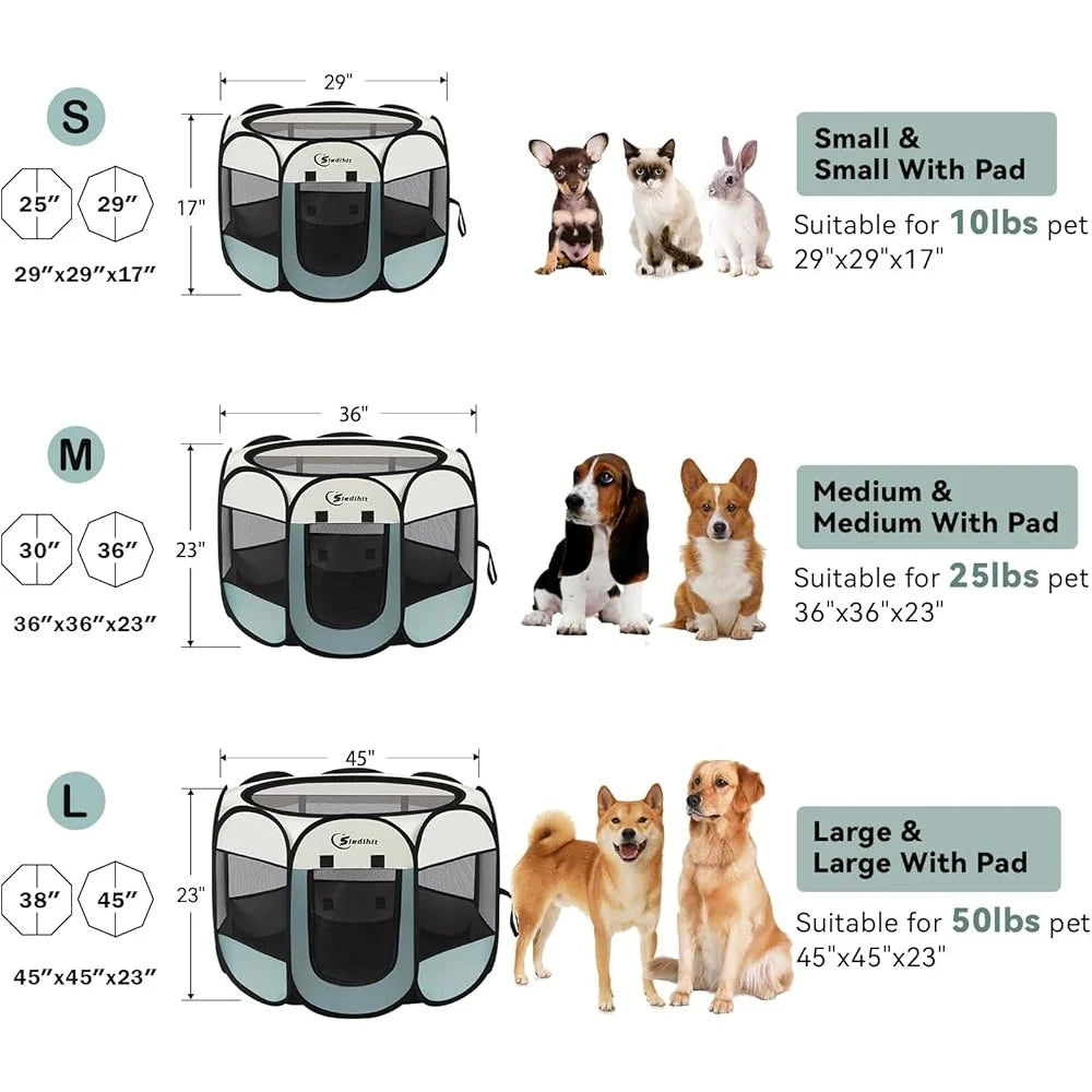 Portable Dog Cat Playpen Indoor Outdoor Puppy Tent Crate Play Yard Waterproof Foldable Pet Kennel Easy Setup 360 View