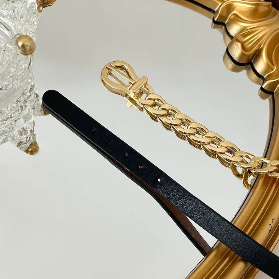 Leather Chain Collar Necklace Two Toned Punk Belt Style