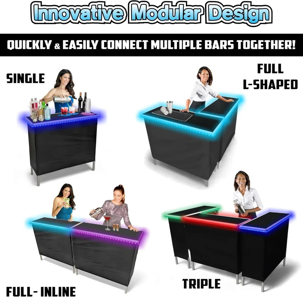 Folding Portable Double Bar With LED Lights And Wireless Remote