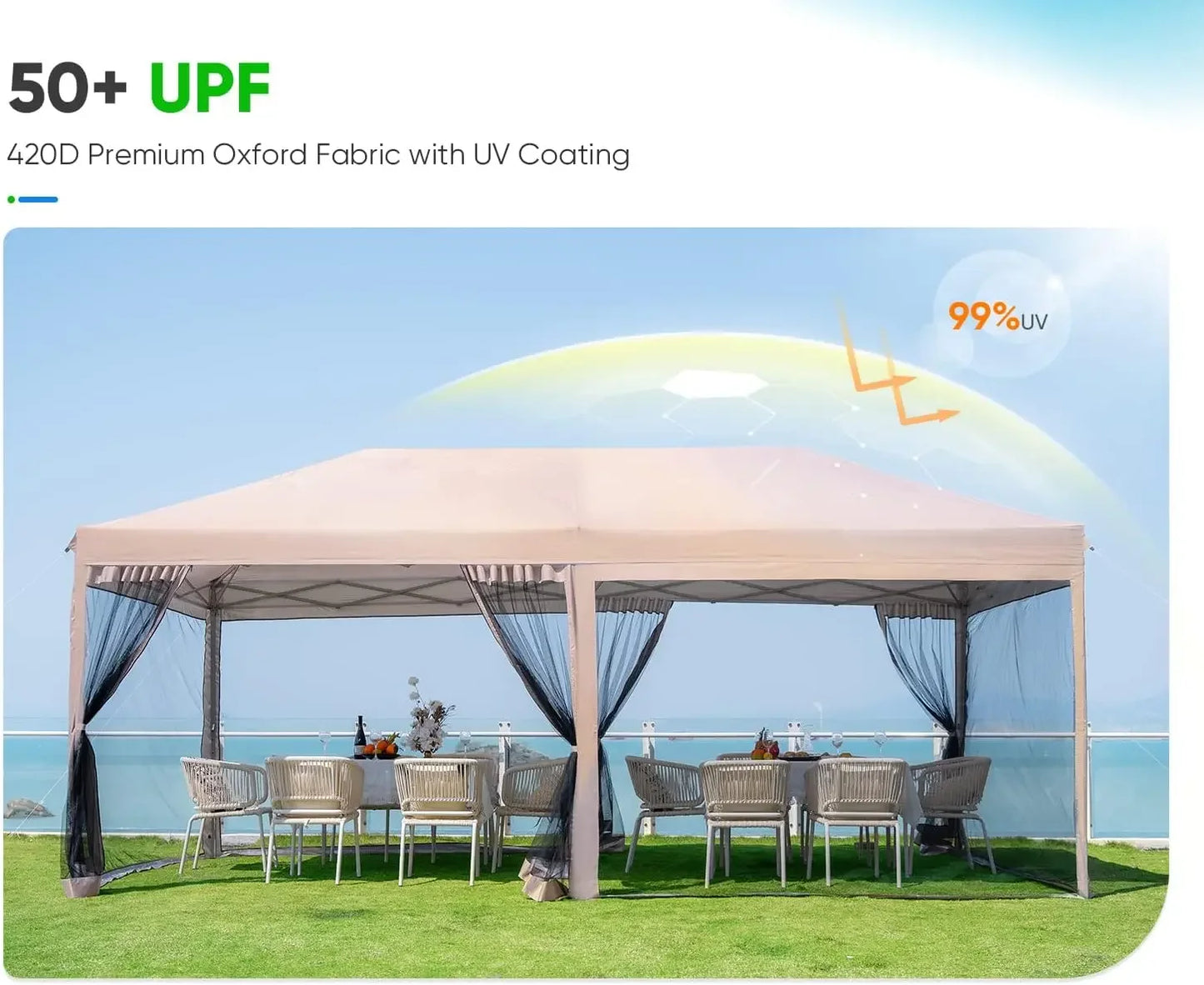 10'x20' Pop up Canopy Tent with Netting, Instant Screened House Tent Outdoor Party Event Gazebo Shelter- Waterproof
