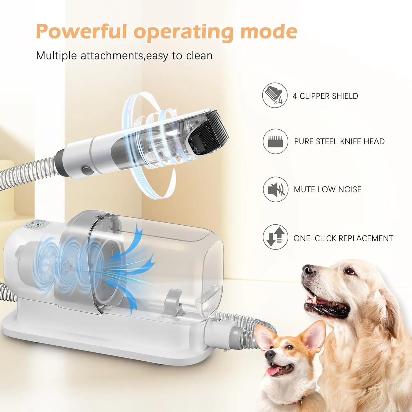 Pet Grooming Vacuum Kit With 2.3L Dust Cup 5 Tools Low Noise For Dog Cat Hair