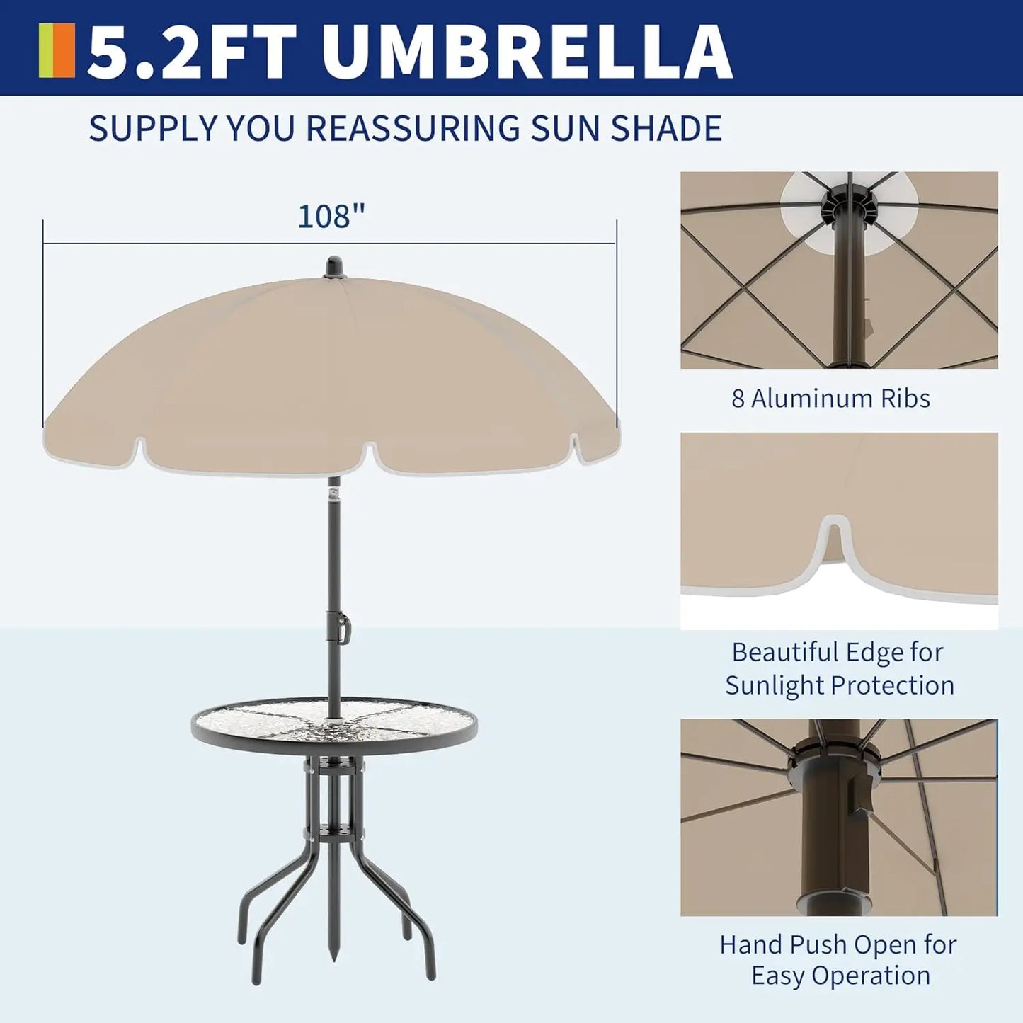 6 Piece Patio Dining Set For 4 With Umbrella Round Table