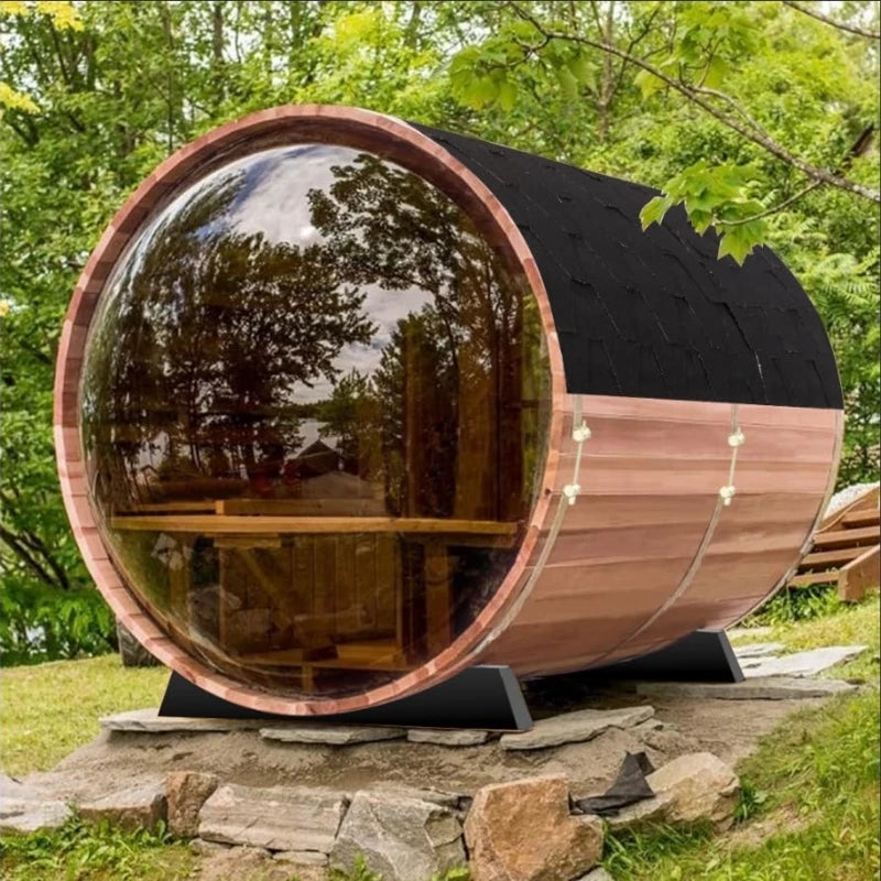 SMARTMAK Outdoor Panoramic Barrel Sauna Wooden Cabin Experience