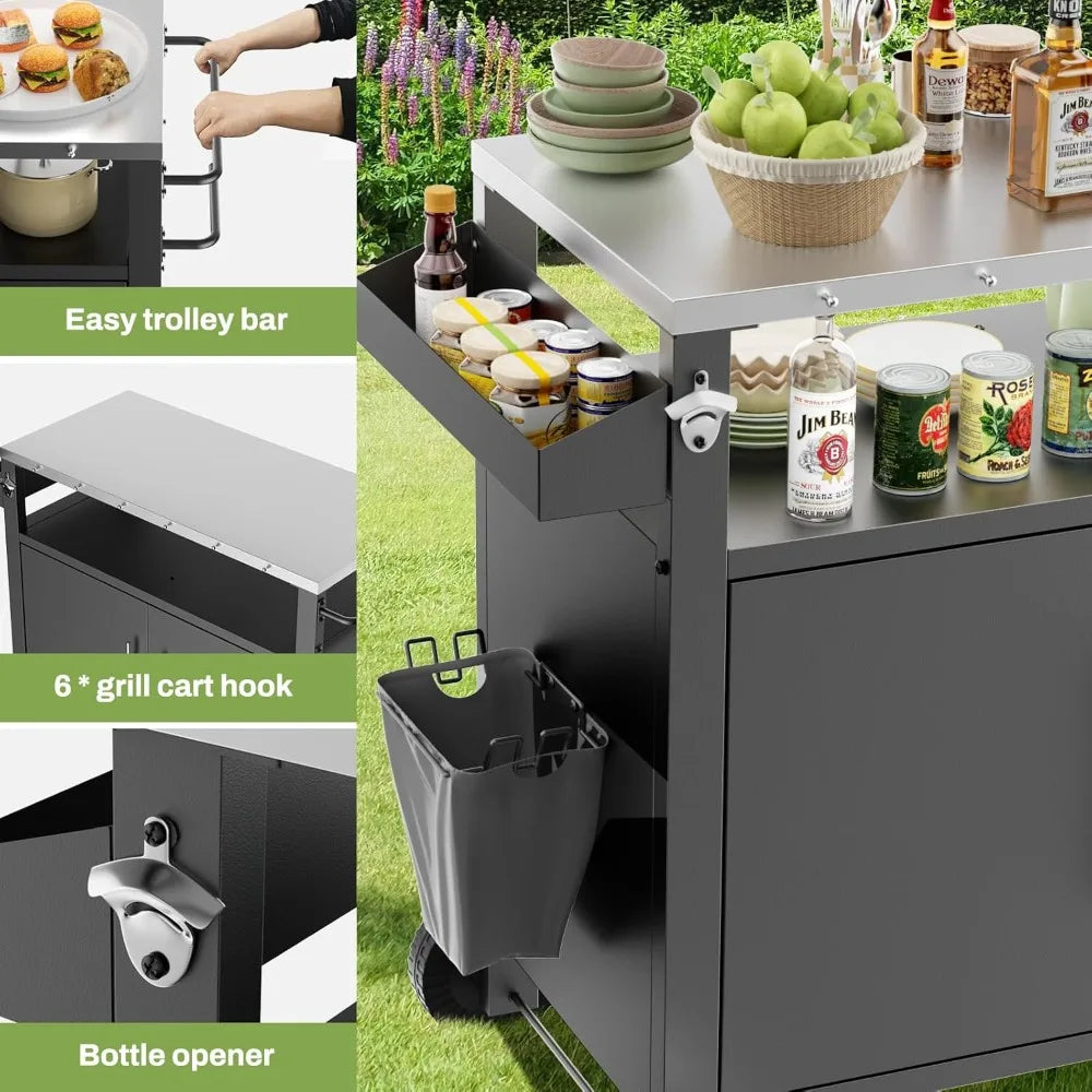 DAFIFY Outdoor Grill Cart With Storage And Hooks