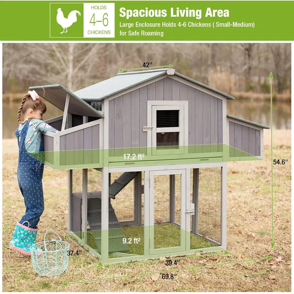 Foldable Wooden Chicken Coop With Run And 4 Large Boxes