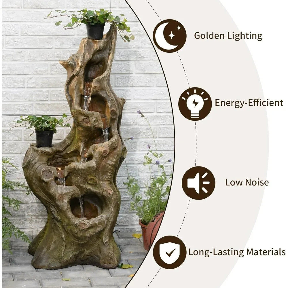 Sunlinua 5-Tier Outdoor Cascading Waterfall Fountain Resin Wood