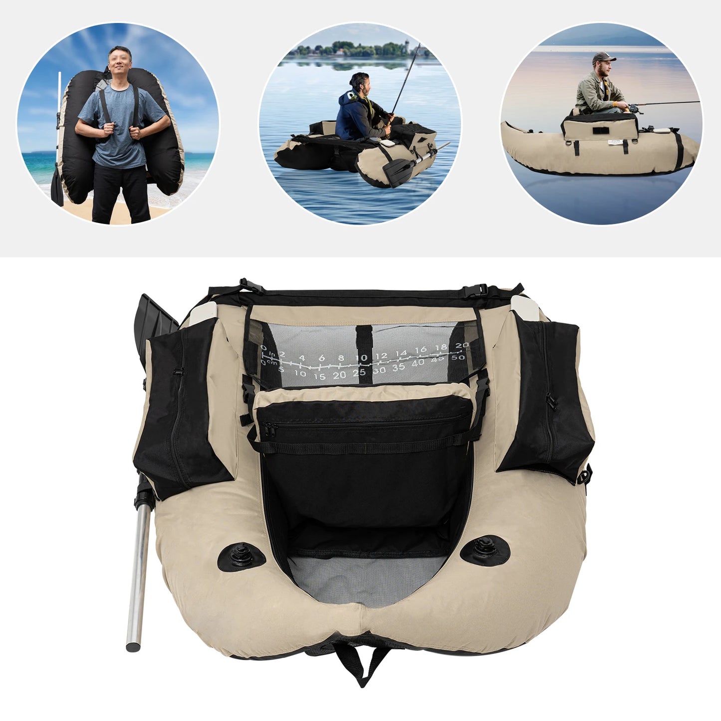 136*105cm Outdoor Khaki Inflatable Portable Fishing Boat Fit for Oceans Lakes Rivers for Rafting Exploring Fishing Accessories