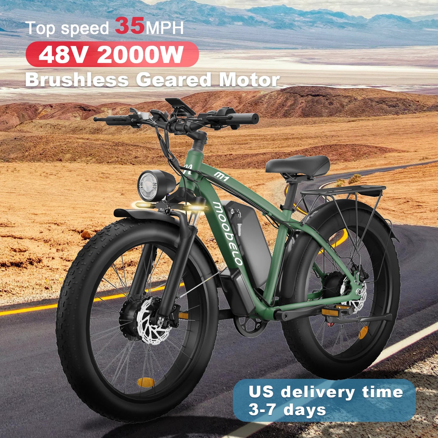 Moobelo M1 48V 2000W DualMotor AluminumAlloyDesigned FatBikeWithTubelessEngineering For SnowAndIcePerformance Riding
