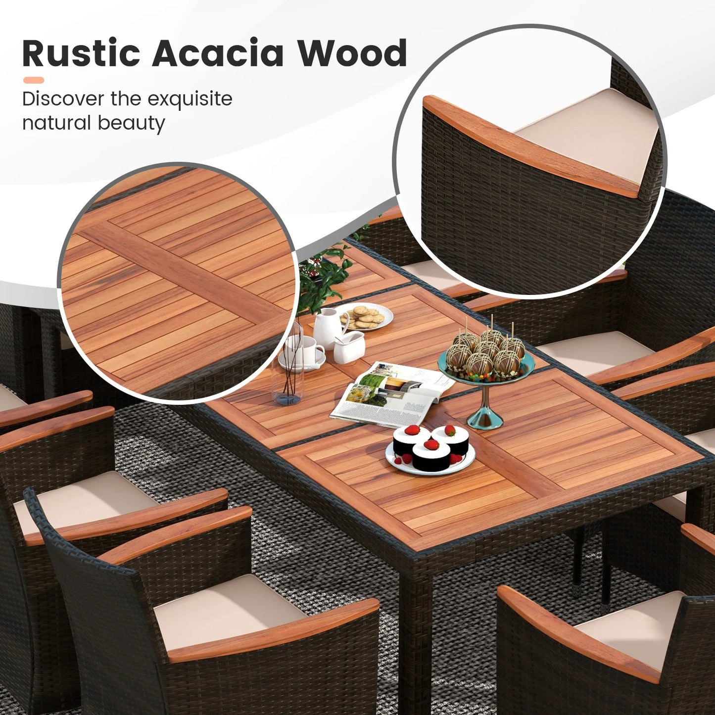HOMASIS Patio Wicker Dining Set With Umbrella Hole