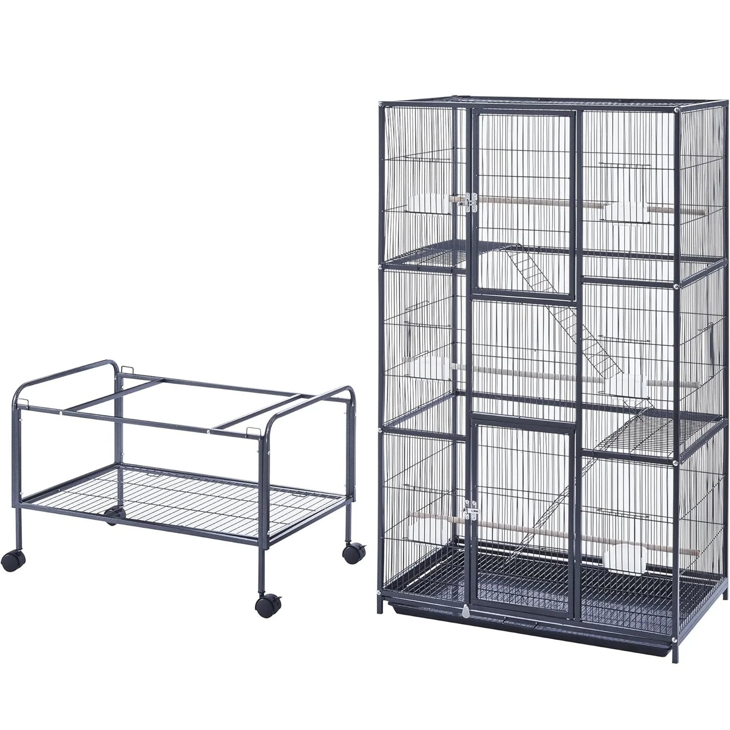 HiMISS Parrot Cage With Rolling Wheels Detachable Stand Tray
