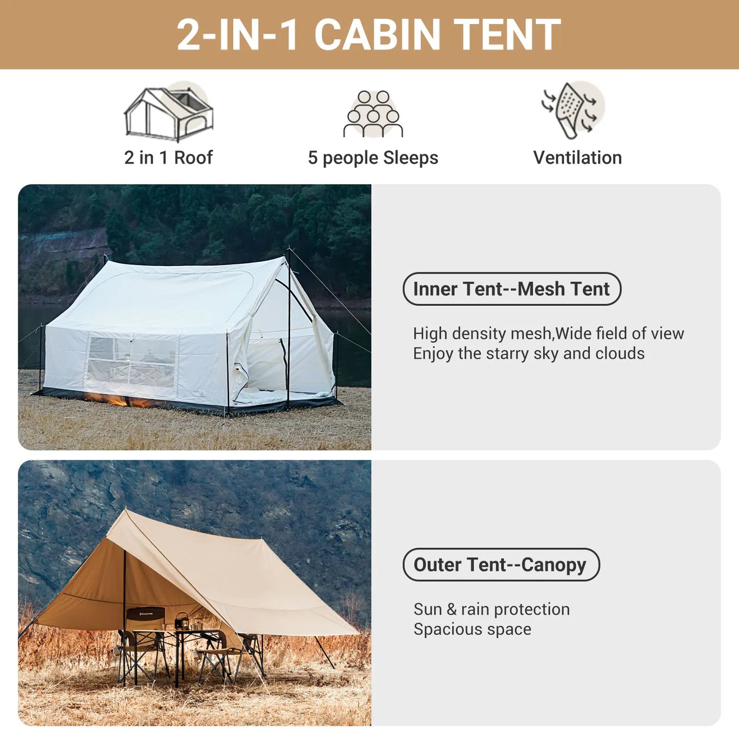 KingCamp 2-In-1 Camping Tent Canopy And Mesh Cabin
