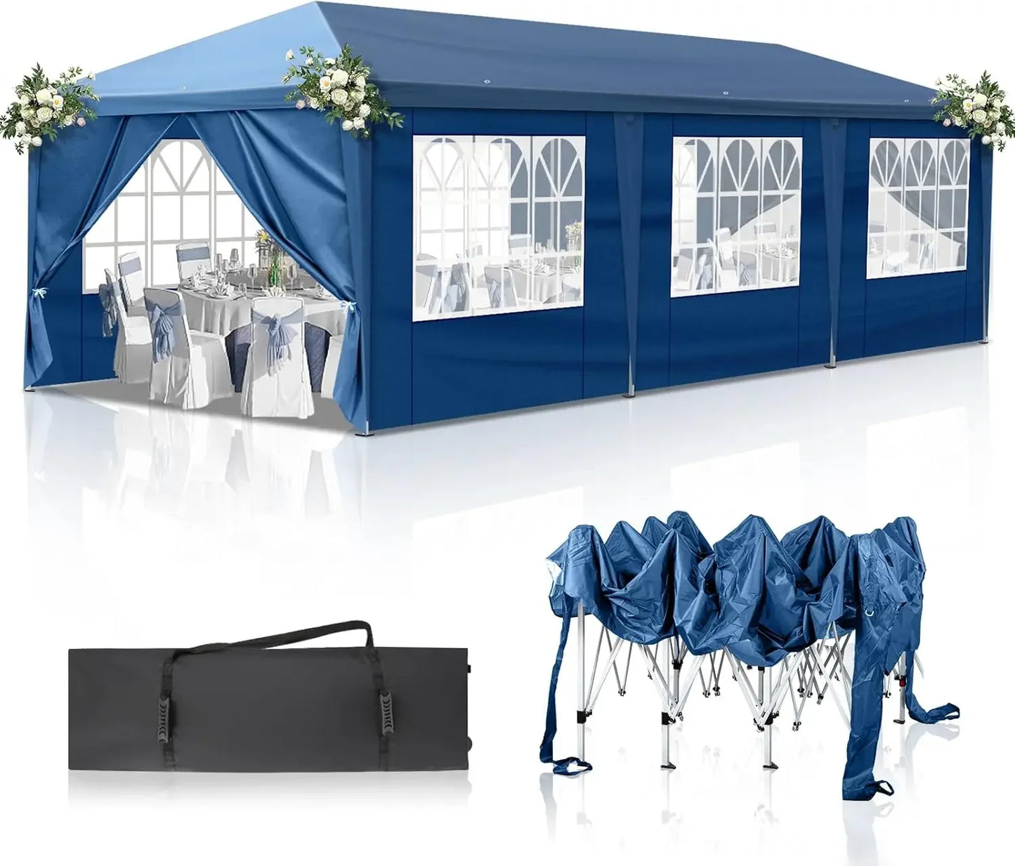 10x30 Pop Up Canopy Tent with Sidewalls,Outdoor Gazebo Canopy Tent,Patio Event Tents Outdoor Commercial Canopy for Parties(Blue)