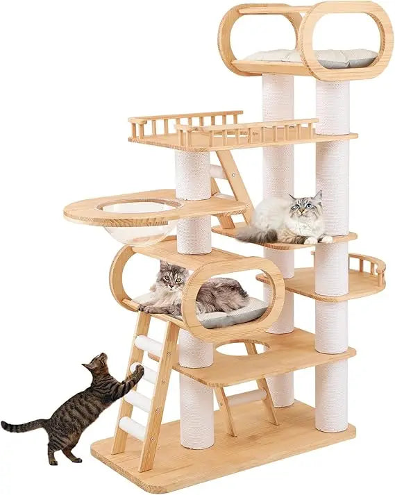 76.8'' Tall Modern Large Cat Tree,Multi-Level Wood Cat Tower for Indoor Cats Large Adults,Luxury Heavy Duty Cat Condo with Cushi