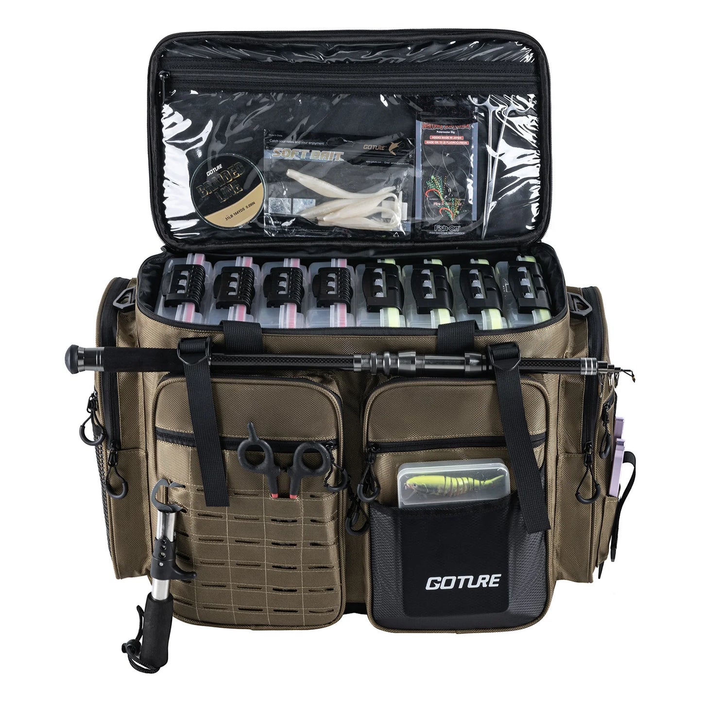 Goture Large Capacity Fishing Tackle Bag Waterproof EVA Hard Bottom