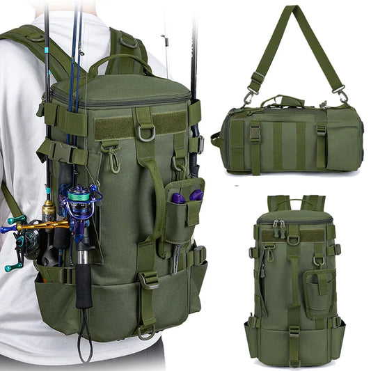 Scione Tactical Fishing Backpack With Rod Holders And Storage
