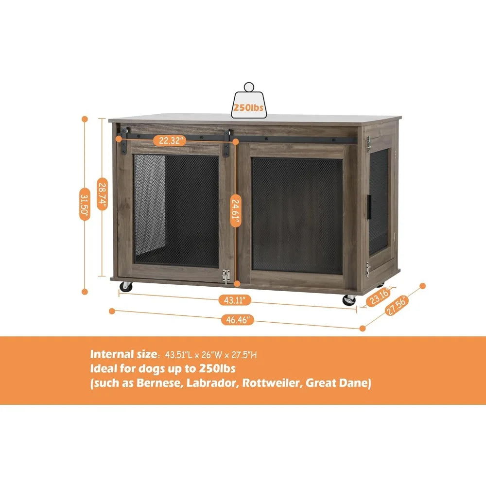 47 Inch Extra Large Dog Crate Furniture Wooden Heavy Duty XL Dog Kennel Indoor Decorative Dog Cage Table for Large Dogs