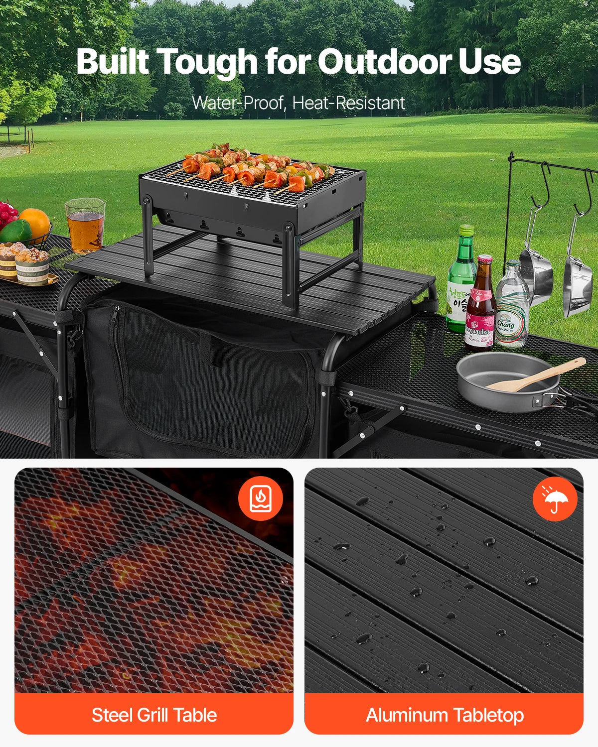 SucceBuy Aluminum Camping Kitchen Table Portable Cook Station Carrying Bag