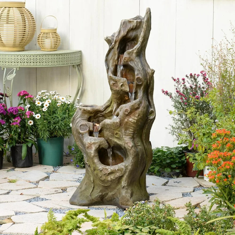 Sunlinua 5-Tier Outdoor Cascading Waterfall Fountain Resin Wood