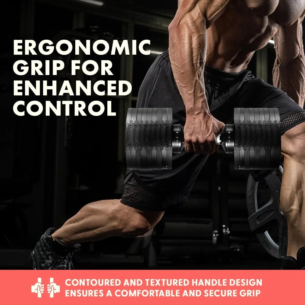70lb Adjustable Dumbbell 9 in 1 Weight Options, Fitness Equipment with Anti-Slip Metal Handle, Quick Change Weight Adjustment