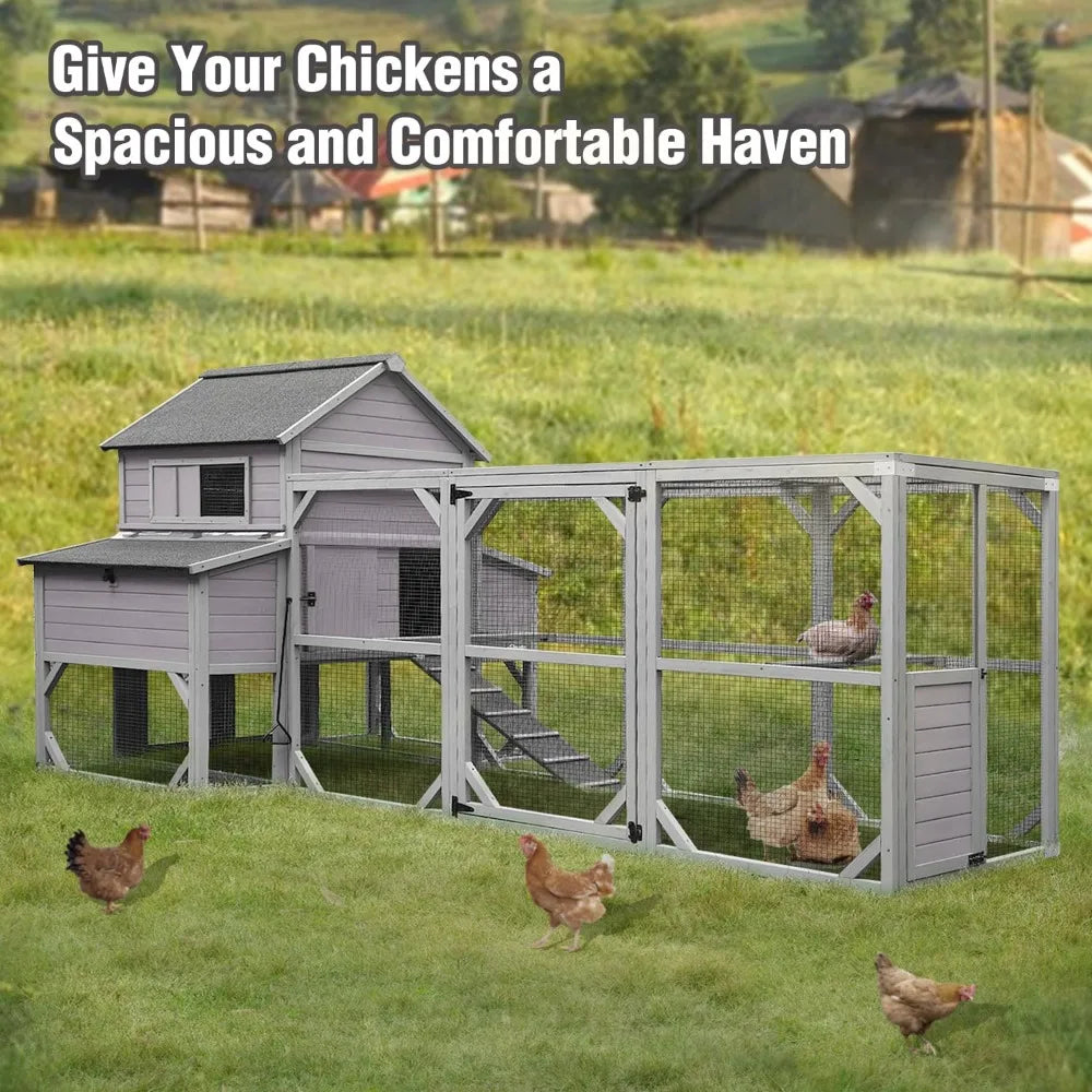 Large Chicken Coop With Run Wooden Hen House 6 Nesting Boxes