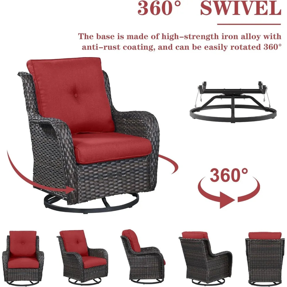 outdoor patio furniture set: 5-piece wicker conversation set with swivel rocker chairs and 3-seater sofa