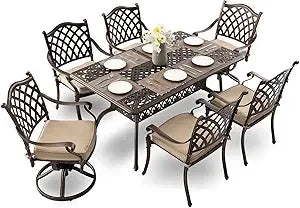 7 Piece Cast Aluminum Outdoor Dining Set 60Inch Table Bronze