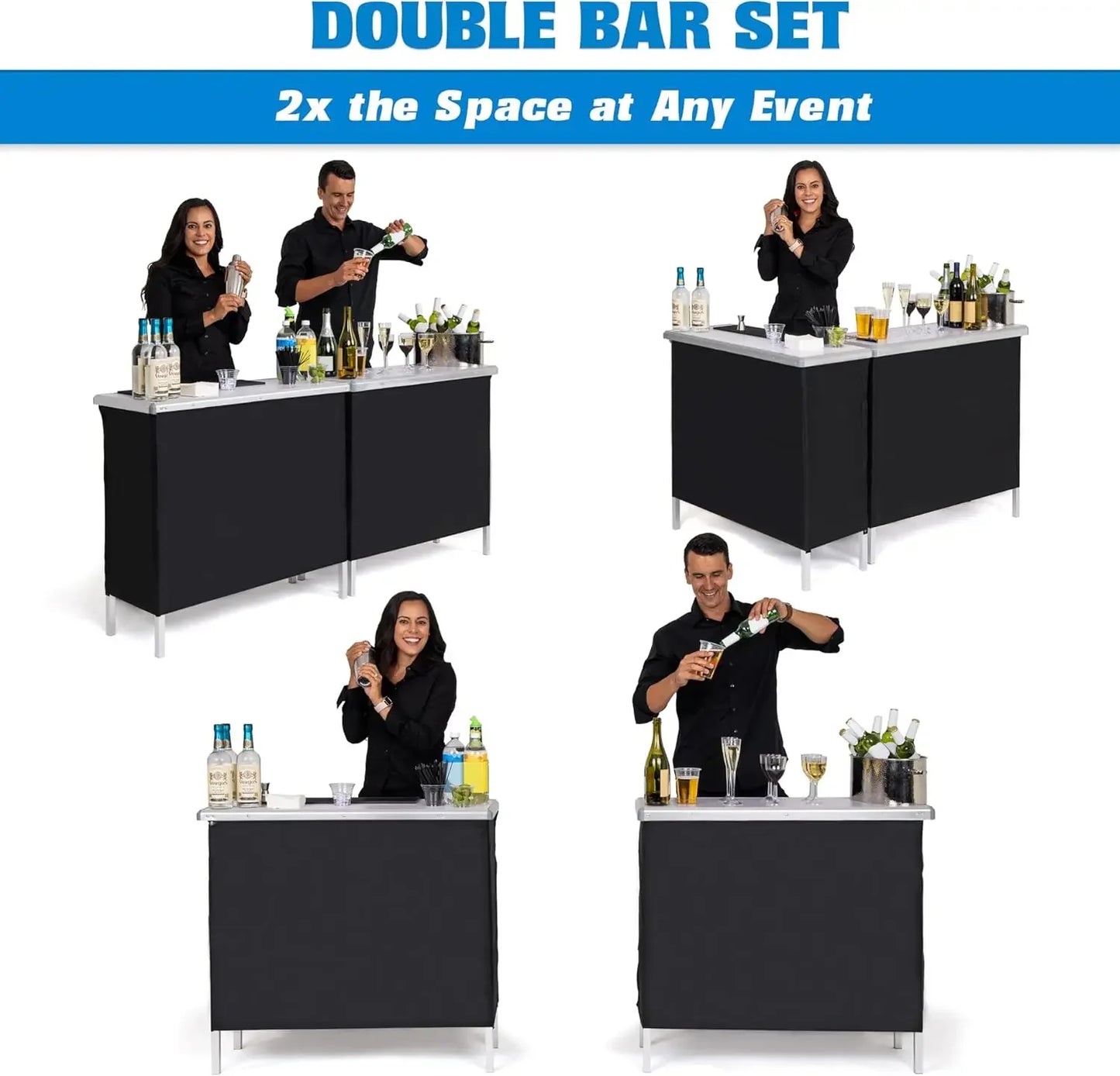 Portable Double Bar Table Set With Carrying Case And LED