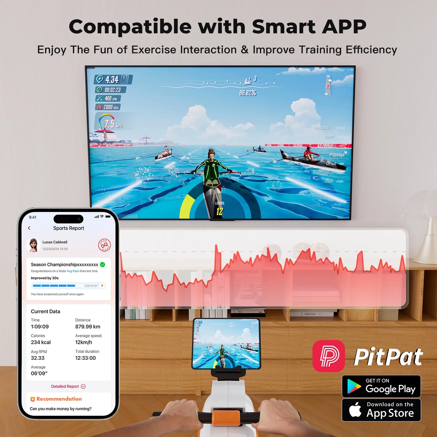 Home Rowing Machine with 32 Levels Adjustable Resistance and 300 Pounds Capacity LED Monitor and Tablet Holder Bluetooth Fitness Equipment