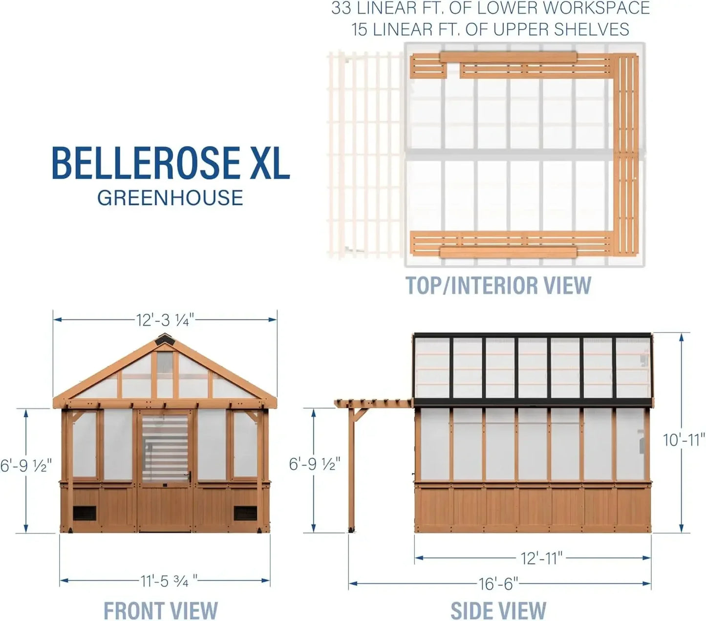 XL 13' x 11' Cedar Wood and Polycarbonate Walk-in Greenhouse Kit with Pergola, Exhaust Fan, Windows, Hose Hook-Ups, Po