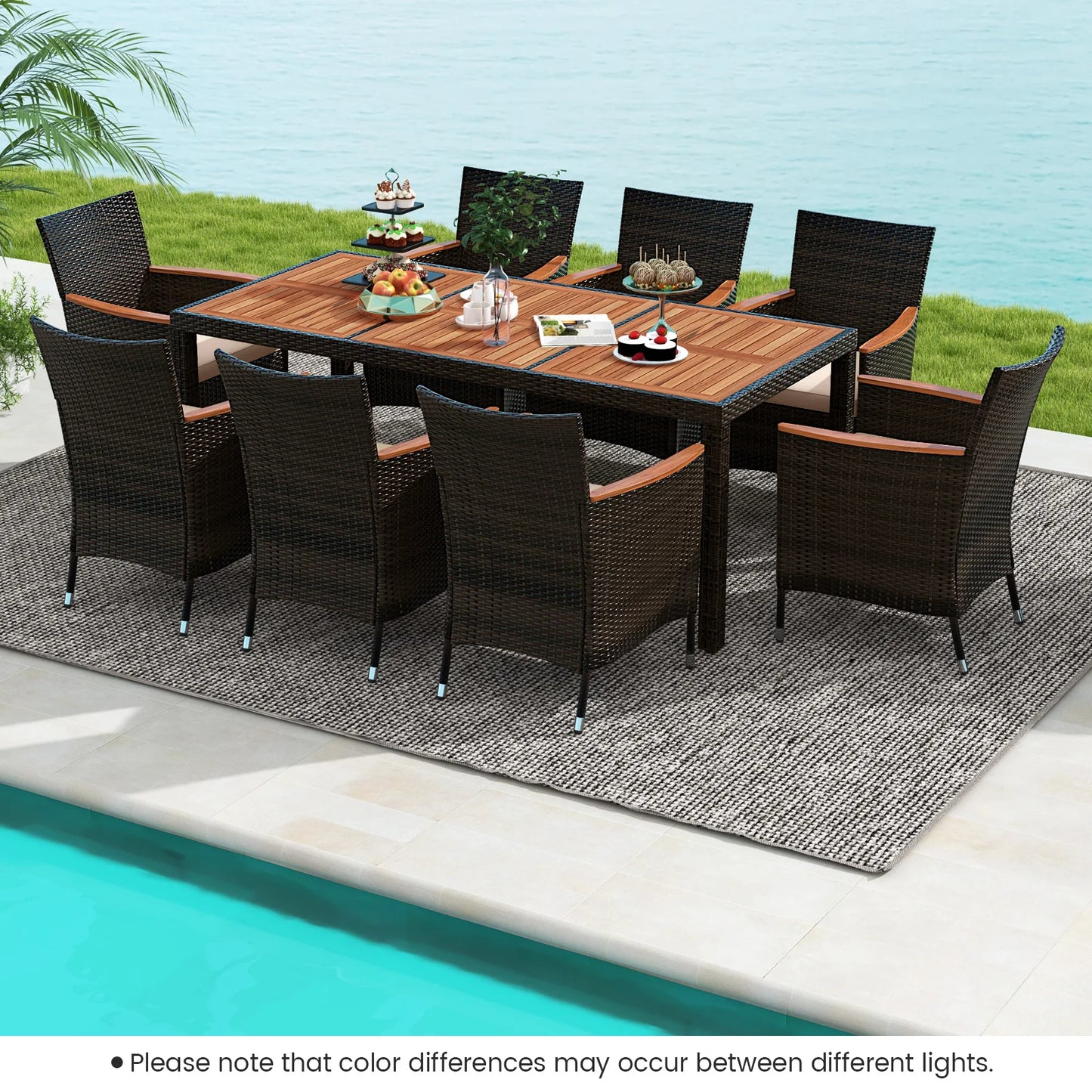 HOMASIS Patio Wicker Dining Set With Umbrella Hole