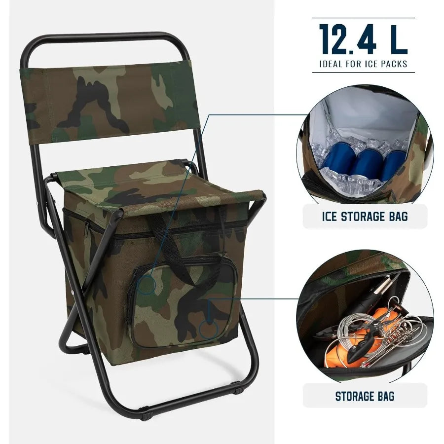 Fold Portable Fishing Chair With Backrest And Cooler Bag