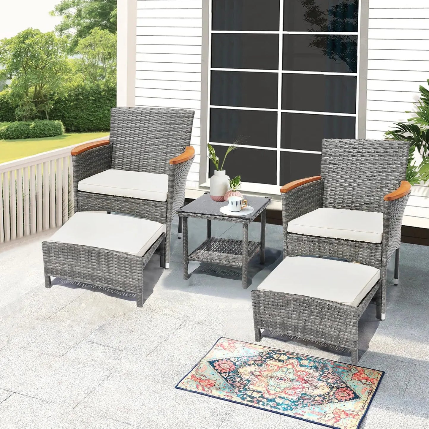 5 Piece Outdoor Patio Furniture Set With Table And Ottoman