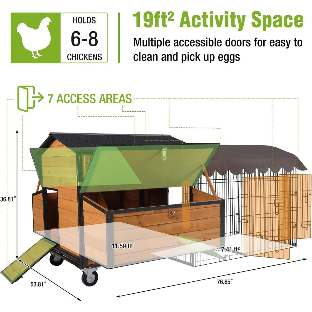 Mobile Chicken Coop With Metal Frame And Large Wheels