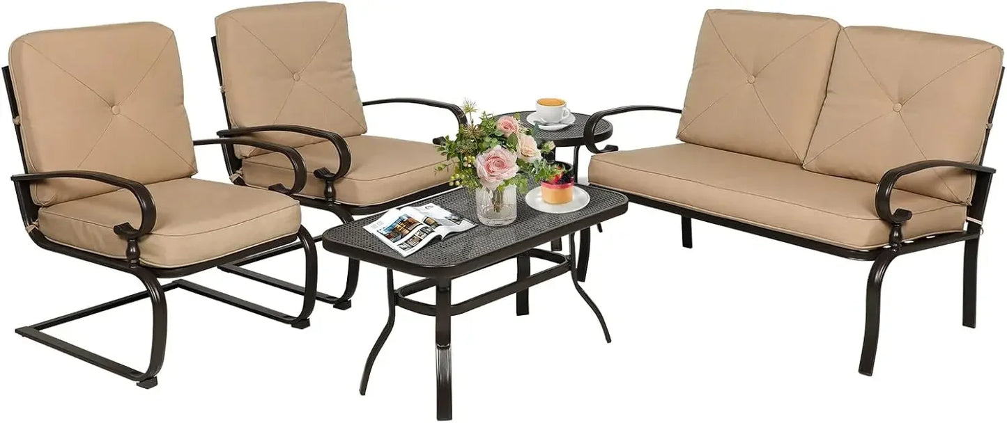 5 Piece Wrought Iron Outdoor Patio Chair Set With Cushions
