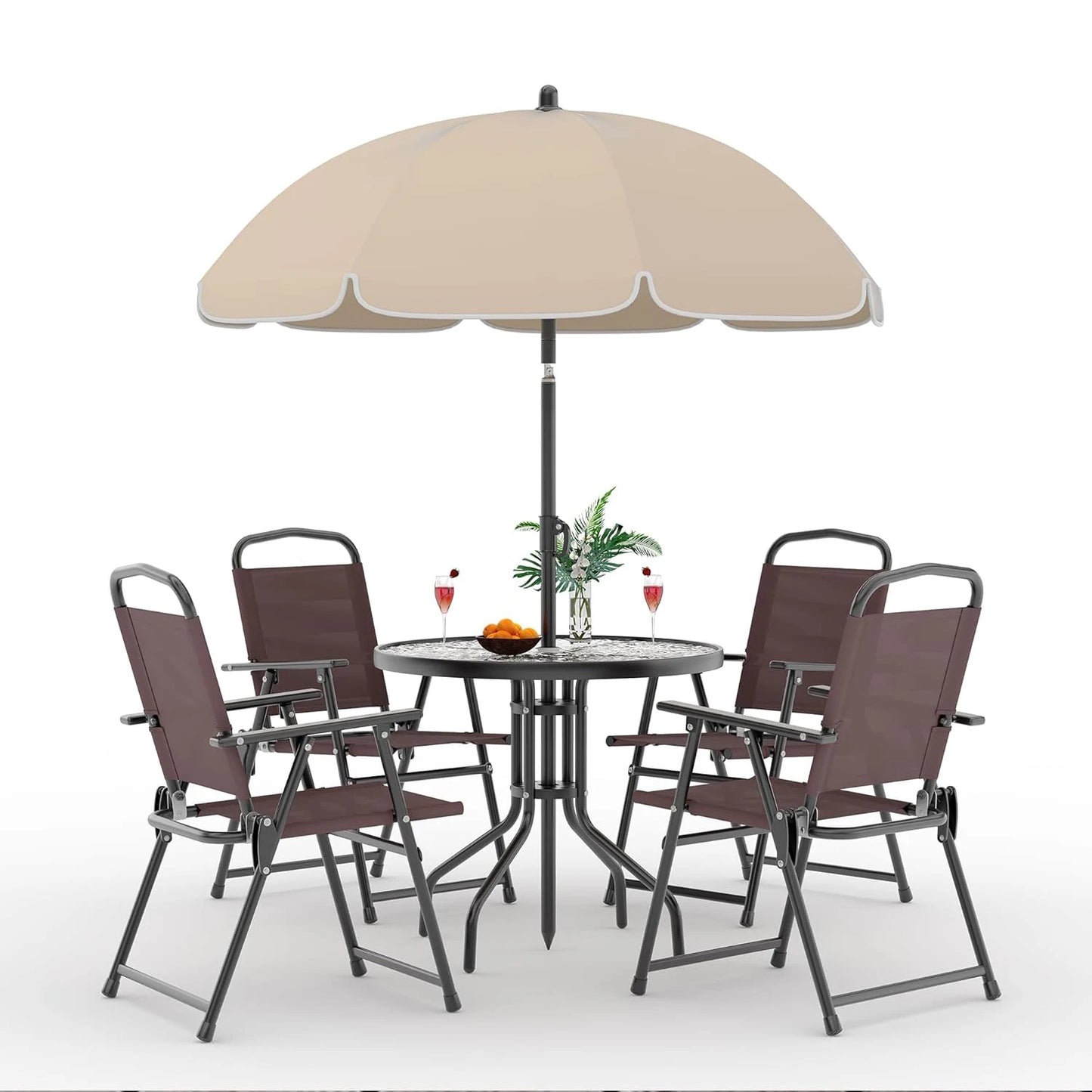 6 Piece Patio Dining Set For 4 With Umbrella Round Table