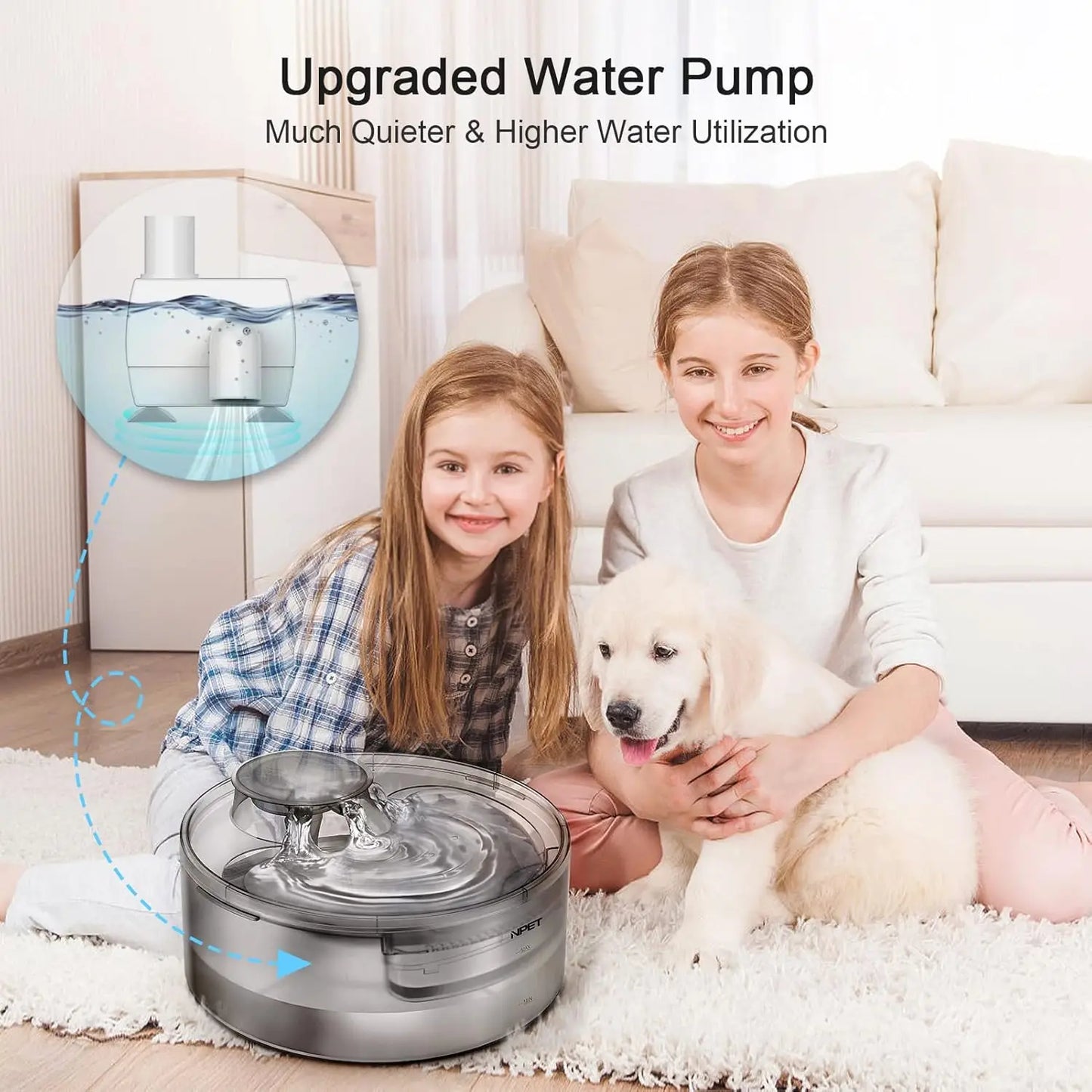 NPET DF10 Dog Water Fountain 170Oz 1.3Gal 5L Large Capacity