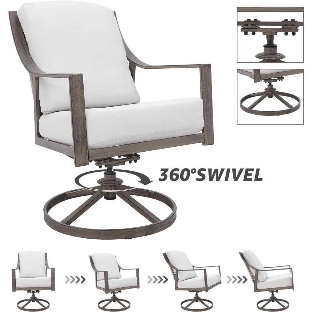 5-Piece Outdoor Patio Dining Set, 4pcs Patio Swivel Rocking Chairs and 38’’ Round Dining Table with 1.65’’ Umbrella Hole