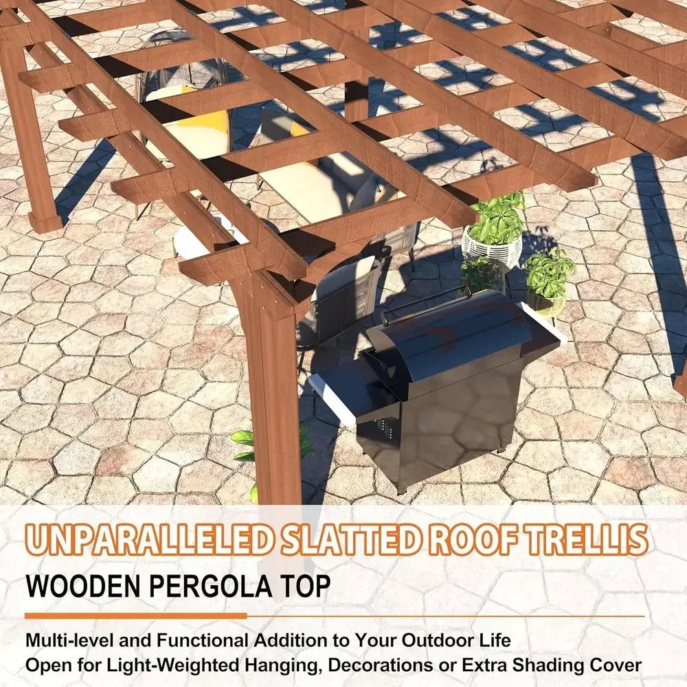 Wooden Pergola With Attached Roof For Outdoor Garden Shelter