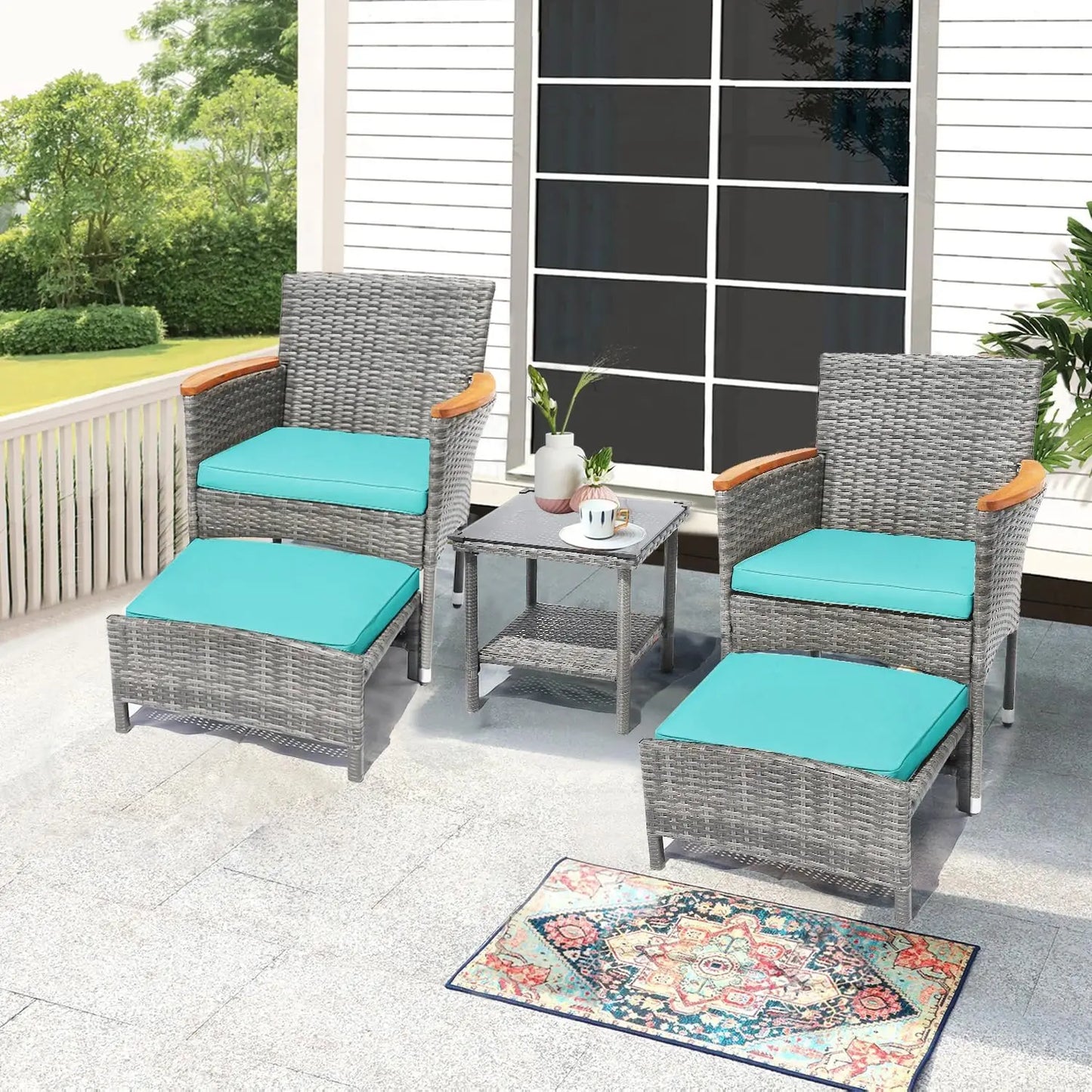 5 Piece Outdoor Patio Furniture Set With Table And Ottoman