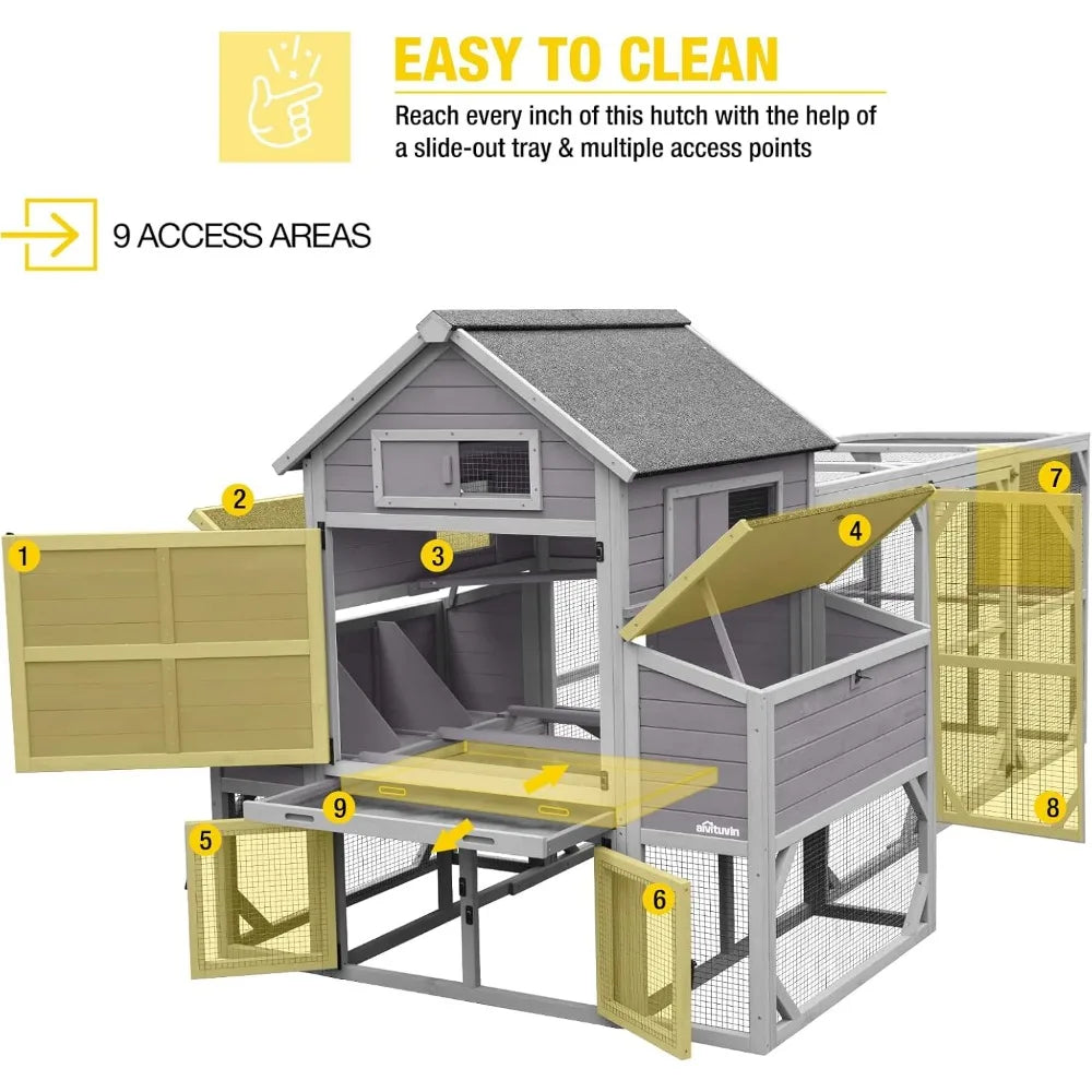 Large Chicken Coop 137" L Hen House Duck Cage for 10-15 Chickens 55ft² with Spacious Run, 6 Nesting Box, 6 Raised Perches