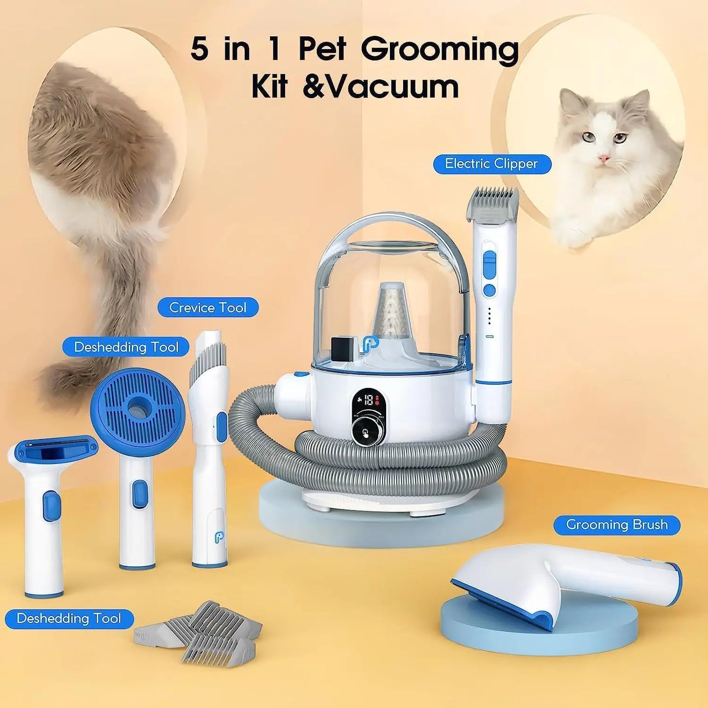 HiMISS 5-In-1 Pet Vacuum Grooming Kit For Dogs And Cats