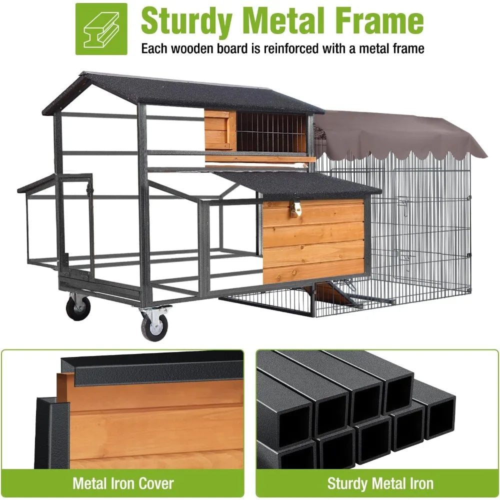 Mobile Chicken Coop With Metal Frame And Large Wheels