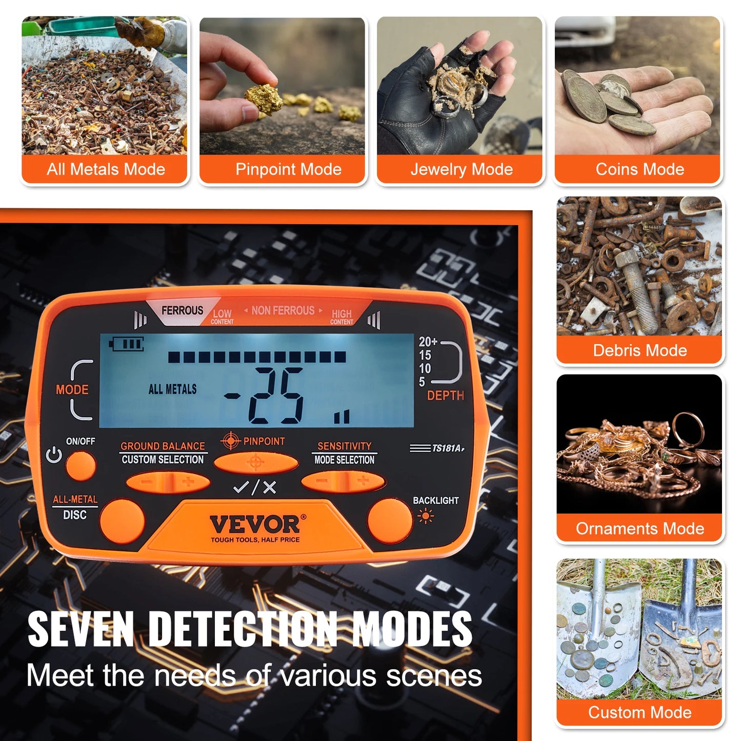 VEVOR Metal Detector For Adults And Kids LCD Display