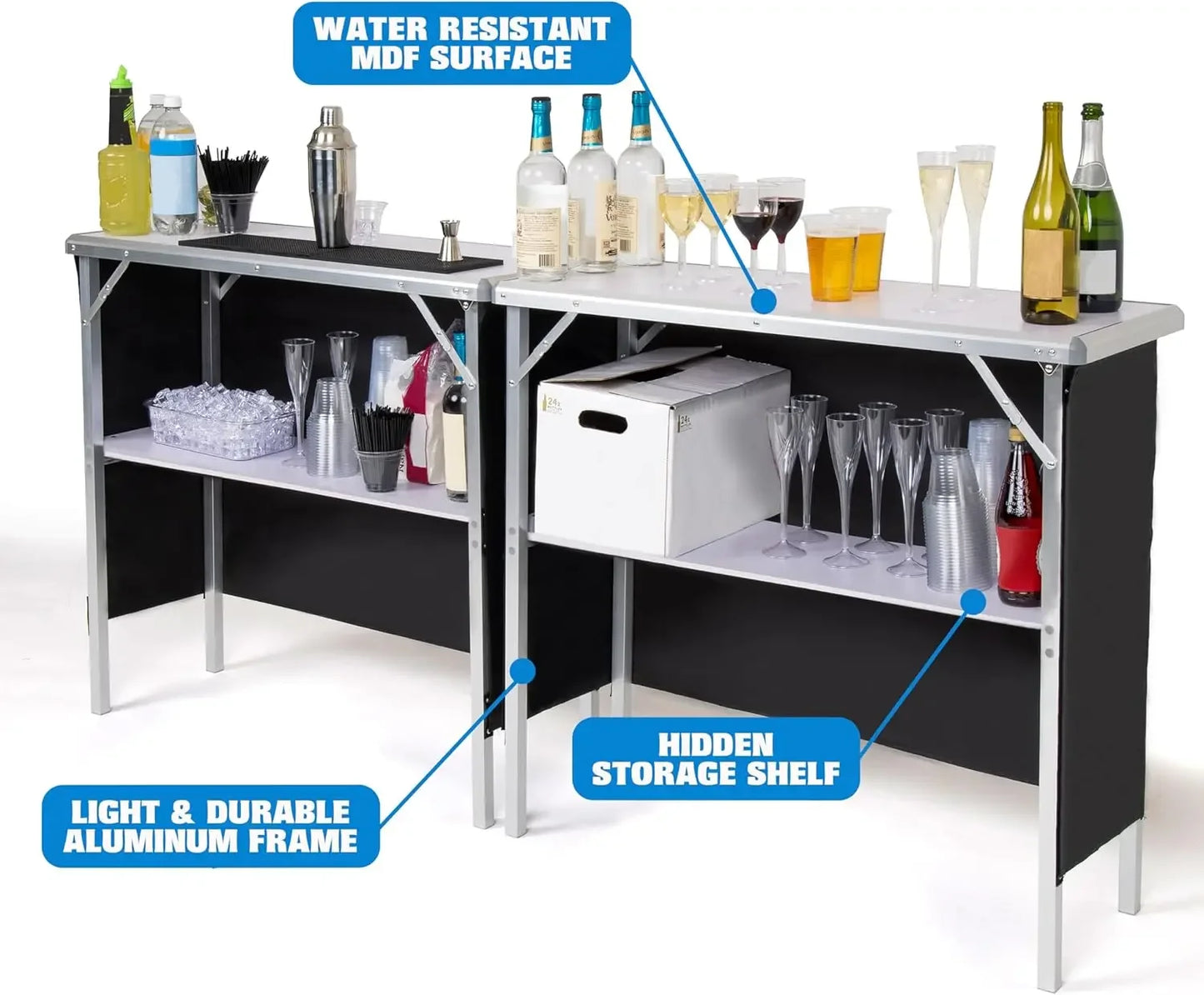 Portable Double Bar Table Set With Carrying Case And LED