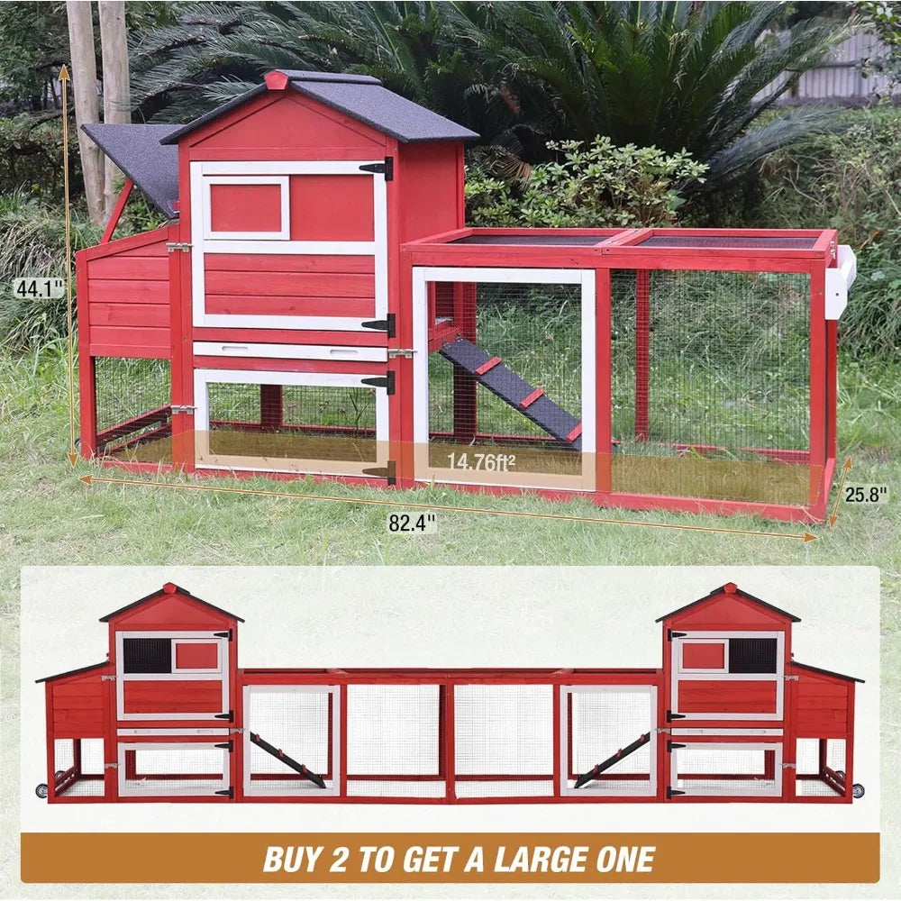 Outdoor Chicken Coop With Wheels, UV-Resistant Roof, Mobile Hen House