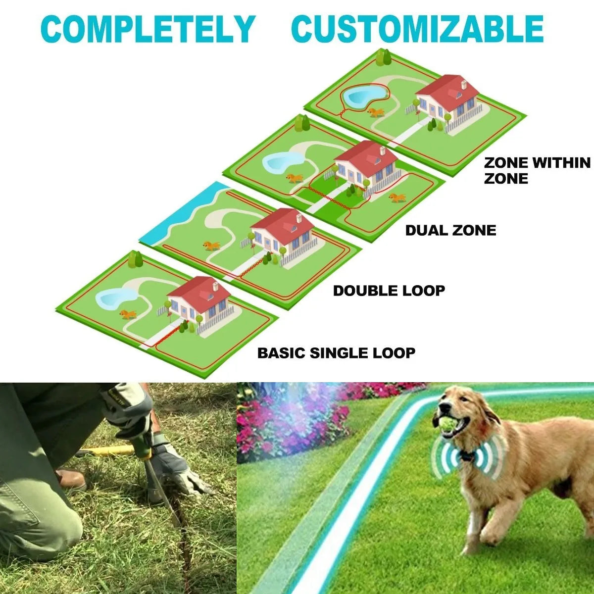 In-Ground Electric Dog Fence With Rechargeable Collar