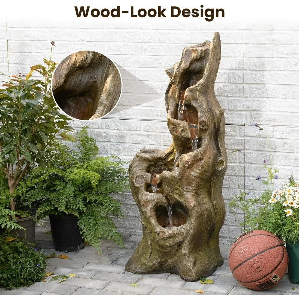 Sunlinua 5-Tier Outdoor Cascading Waterfall Fountain Resin Wood